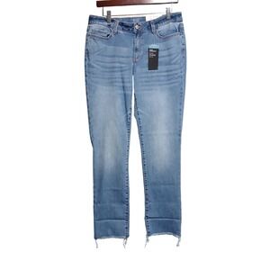 a.n.a Women's Size 10 Blue Denim Slim Straight Mid-Rise Jeans Frayed‎ Hem NWT